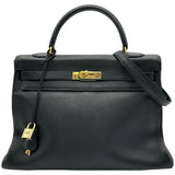 エルメス HERMES ケリー35 内縫い □B刻印 ブラック ゴールド金具 トリヨン レディース ショルダーバッグ