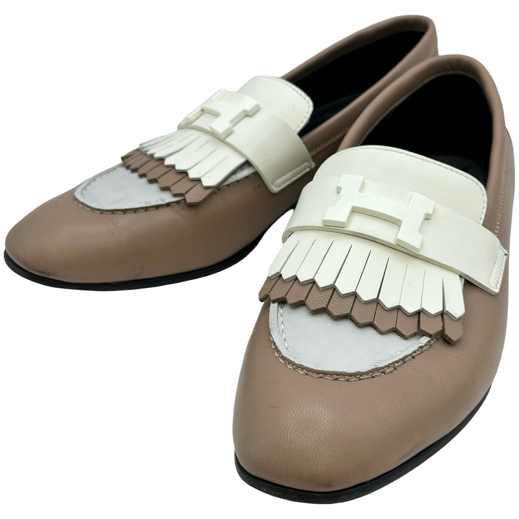 HERMES ホワイト ベージュ モカシンロワイヤル エルメス HERMES ロワイヤル モカシンローファー ベージュ レザー