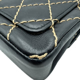 シャネル CHANEL ワイルドステッチ フラップチェーンバッグ A14687 ブラック ゴールド金具 カーフスキン レディース ショルダーバッグ