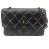 シャネル CHANEL ワイルドステッチ フラップチェーンバッグ A14687 ブラック ゴールド金具 カーフスキン レディース ショルダーバッグ