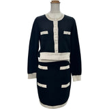 シャネル CHANEL ココマークボタンバイカラーカシミヤニットセットアップ P80669/P80739 ブラック カシミヤ レディース セットアップ