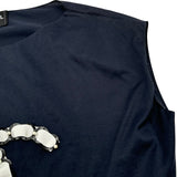 シャネル CHANEL ココマークパール半袖Tシャツ P70021 ネイビー コットン レディース 半袖Ｔシャツ