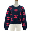 シャネル CHANEL ココマーク総柄カシミヤ混ニットセーター P70525 ネイビー カシミヤ レディース セーター