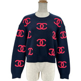 シャネル CHANEL ココマーク総柄カシミヤ混ニットセーター P70525 ネイビー カシミヤ レディース セーター
