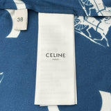 セリーヌ CELINE ロゴ総柄シルクツイルスカウトシャツ RC0DS3K46 ブルー シルク メンズ 半袖シャツ