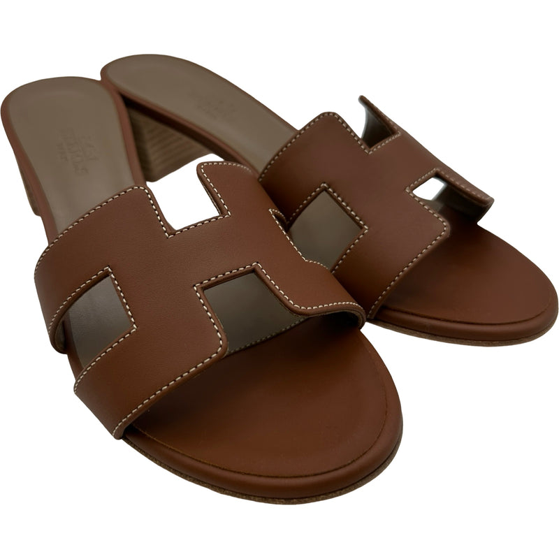エルメス HERMES オアジスヒールサンダル H071002Z ブラウン レザー