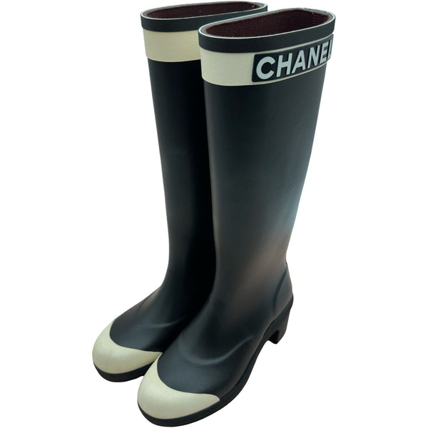 シャネル CHANEL ココマークロゴラバーレインブーツ G34076 ブラック