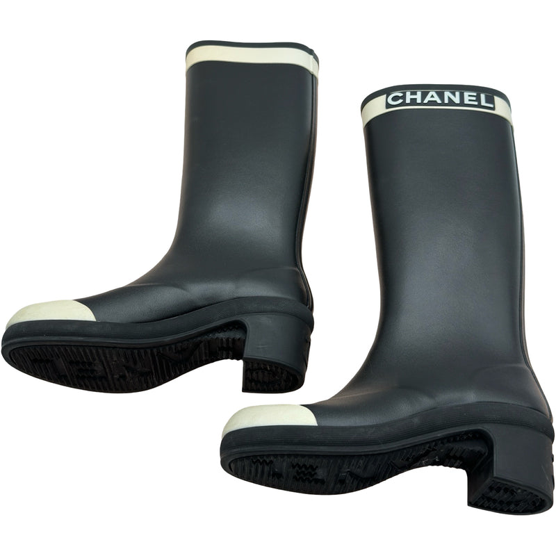 シャネル CHANEL ココマークロゴラバーレインブーツ G34076 ブラック