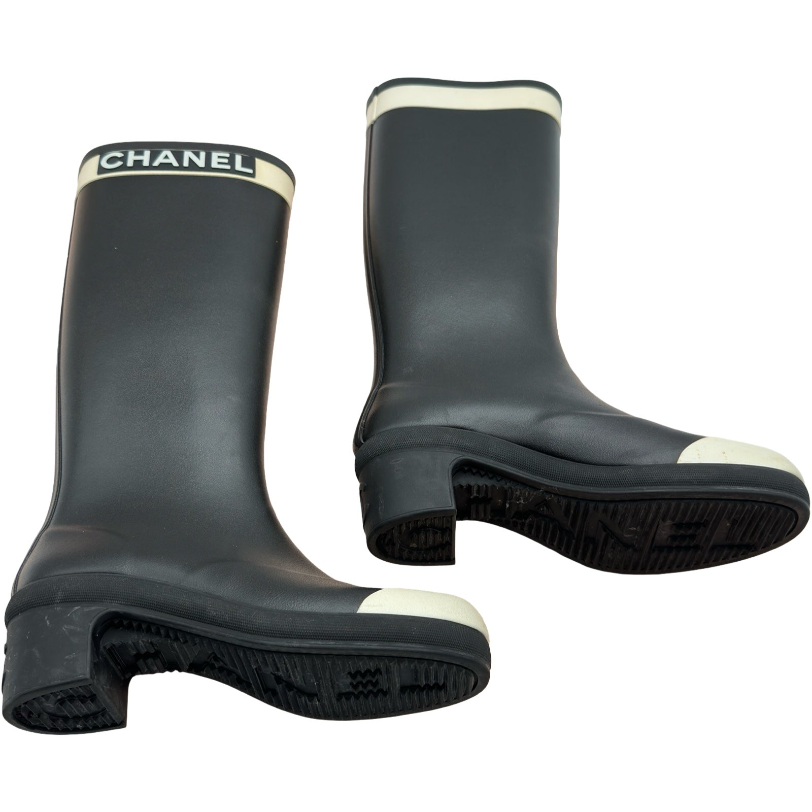 CHANELシャネルカメリア レインブーツ ブラック37 23.5cmココマーク シャネル CHANEL ココマークロゴラバーレインブーツ G34076 ブラック