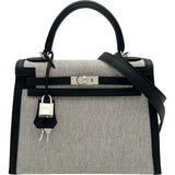 エルメス HERMES ケリー25 外縫い K刻印 エクリュ/ブラック シルバー金具 トワルアッシュ/スイフト レディース ショルダーバッグ