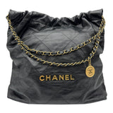 シャネル CHANEL CHANEL22 バッグ ブラック ゴールド金具 シャイニーカーフスキン レディース ハンドバッグ