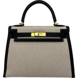 エルメス HERMES ケリー28 外縫い K刻印 エクリュベージュ/モカ ゴールド金具 トワルアッシュ/スイフト レディース ショルダーバッグ