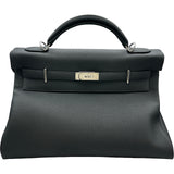 エルメス HERMES ケリー42 マキシ W刻印 ブラック シルバー金具 トゴ メンズ ショルダーバッグ
