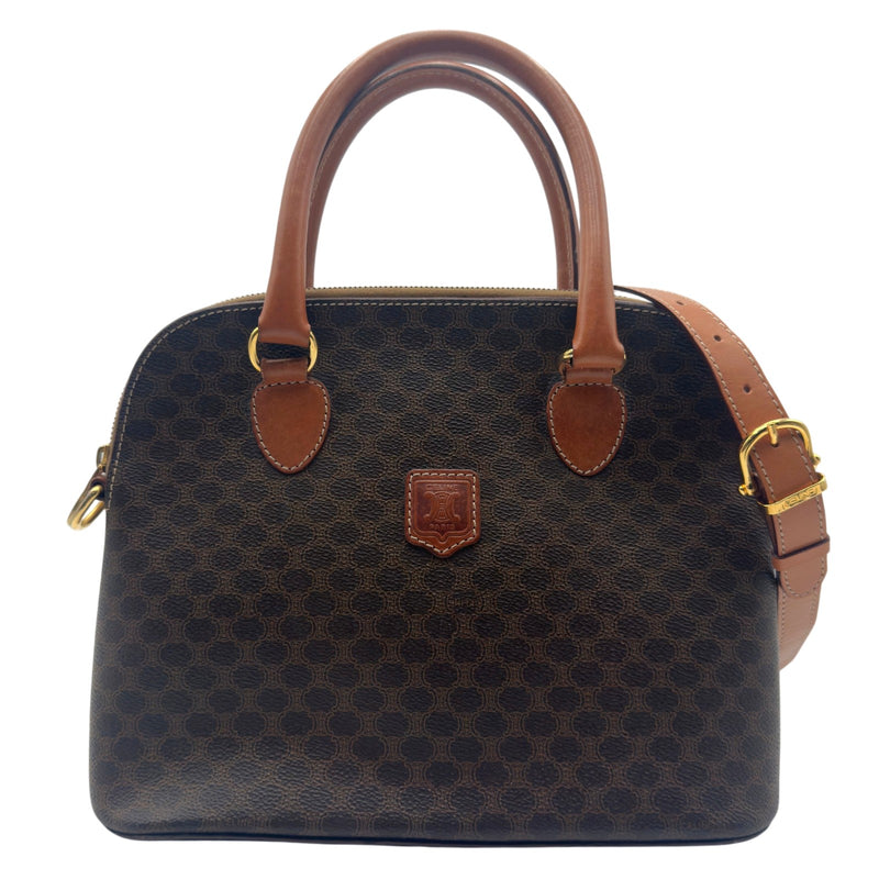 【CELINE】ハンドバッグ　マカダム柄　ゴールド金具　PVC ダークブラウン セリーヌ CELINE マカダム 2WAYバック ブラウン ゴールド金具 PVC