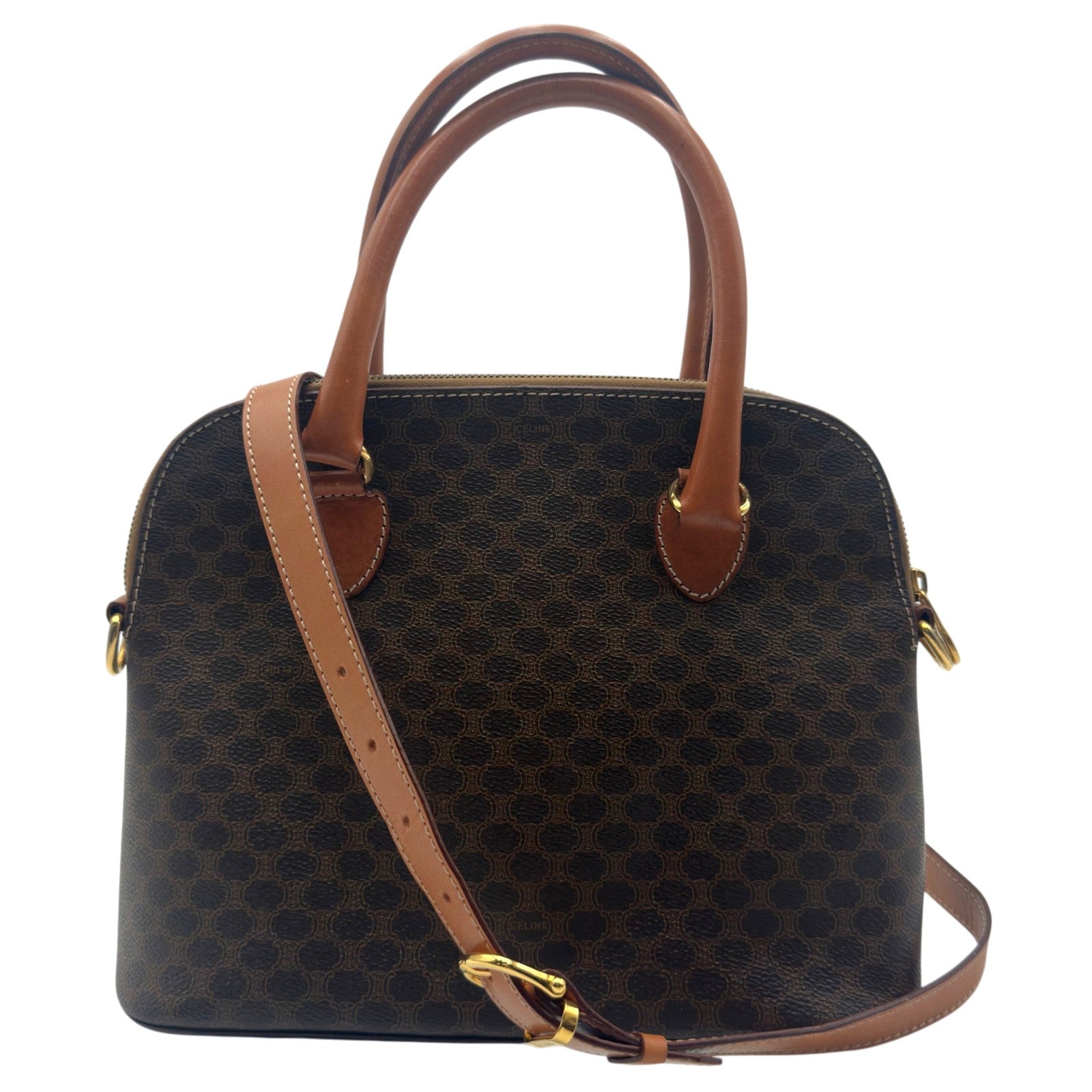 CELINE マカダム ハンドバッグ ゴールド金具　オールドセリーヌ セリーヌ CELINE マカダム 2WAYバック ブラウン ゴールド金具 PVC