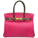 エルメス HERMES バーキン30 パーソナルオーダー □Q刻印 ローズディリアン/エトゥープ ゴールド金具 エプソン レディース ハンドバッグ