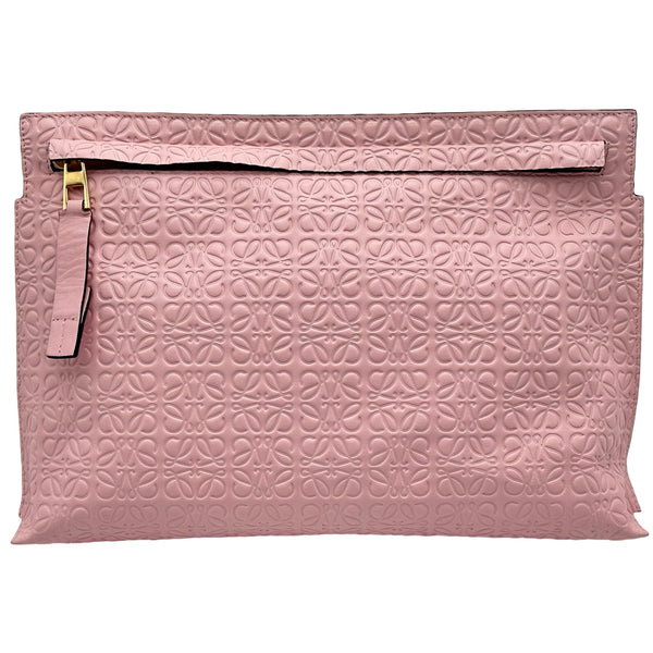 LOEWE ピンク レザー クラッチバッグ ロエベ LOEWE リピートアナグラムTポーチ ピンク レザー レディース