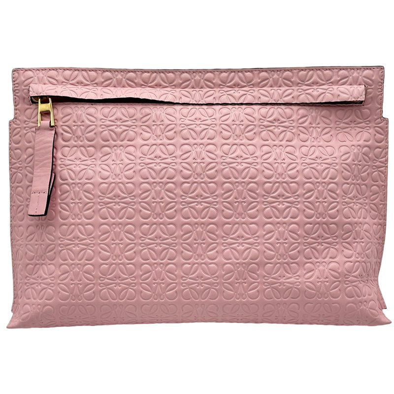 LOEWE ピンク レザー クラッチバッグ ロエベ LOEWE リピートアナグラムTポーチ ピンク レザー レディース