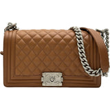 シャネル CHANEL ボーイシャネル25 A67086 キャメル シルバー金具 キャビアスキン レディース ショルダーバッグ
