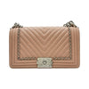 シャネル CHANEL ボーイシャネル25 Vステッチ A67086 24番台 ピンク シルバー金具 カーフレザー レディース ショルダーバッグ