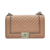 シャネル CHANEL ボーイシャネル25 Vステッチ A67086 24番台 ピンク シルバー金具 カーフレザー レディース ショルダーバッグ