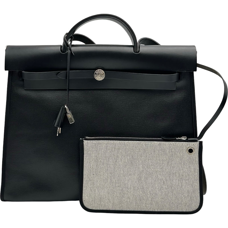 エルメス エールバッグPM黒レザー×トワルアッシュ、ブラック 替えバッグ付き エルメス HERMES エールバッグジップMM Y刻印 ブラック トワルアッシュ