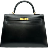 エルメス HERMES ケリー32 □H刻 ブラック ゴールド金具 ボックスカーフ レディース ショルダーバッグ