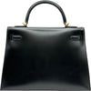 エルメス HERMES ケリー32 □H刻 ブラック ゴールド金具 ボックスカーフ レディース ショルダーバッグ