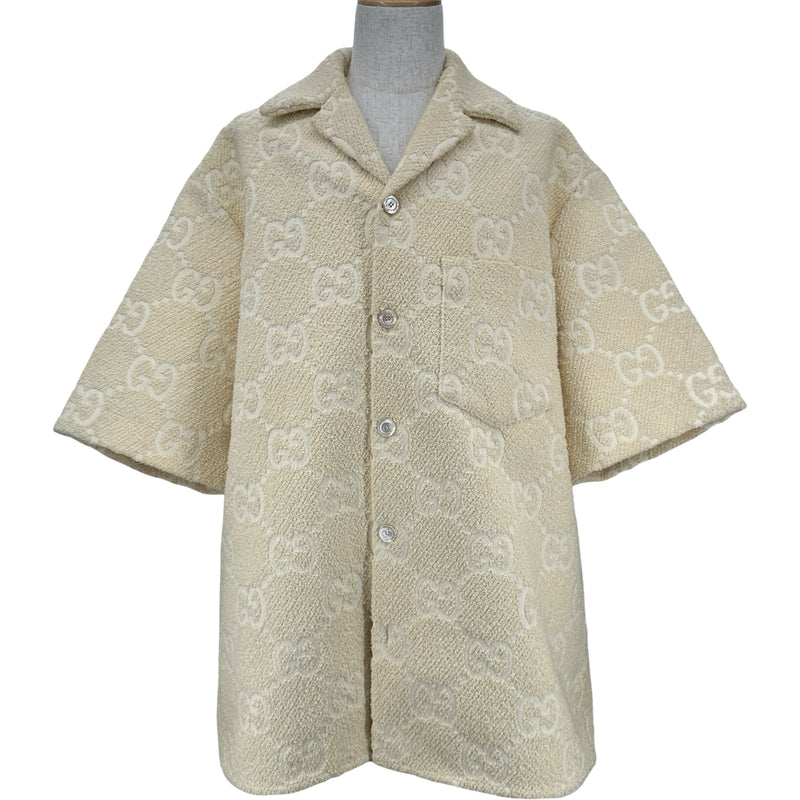 未使用品　GUCCI GG柄ノーカラージャケット　 ウール　シルク　36 グッチ GUCCI GG総柄テリークロス半袖シャツジャケット 780169