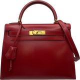 エルメス HERMES ケリー28 外縫い □A刻印 ルージュヴィフ ゴールド金具 ボックスカーフ レディース ショルダーバッグ