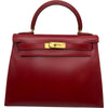 エルメス HERMES ケリー28 外縫い □A刻印 ルージュヴィフ ゴールド金具 ボックスカーフ レディース ショルダーバッグ
