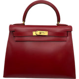 エルメス HERMES ケリー28 外縫い □A刻印 ルージュヴィフ ゴールド金具 ボックスカーフ レディース ショルダーバッグ
