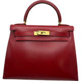 エルメス HERMES ケリー28 外縫い □A刻印 ルージュヴィフ ゴールド金具 ボックスカーフ レディース ショルダーバッグ