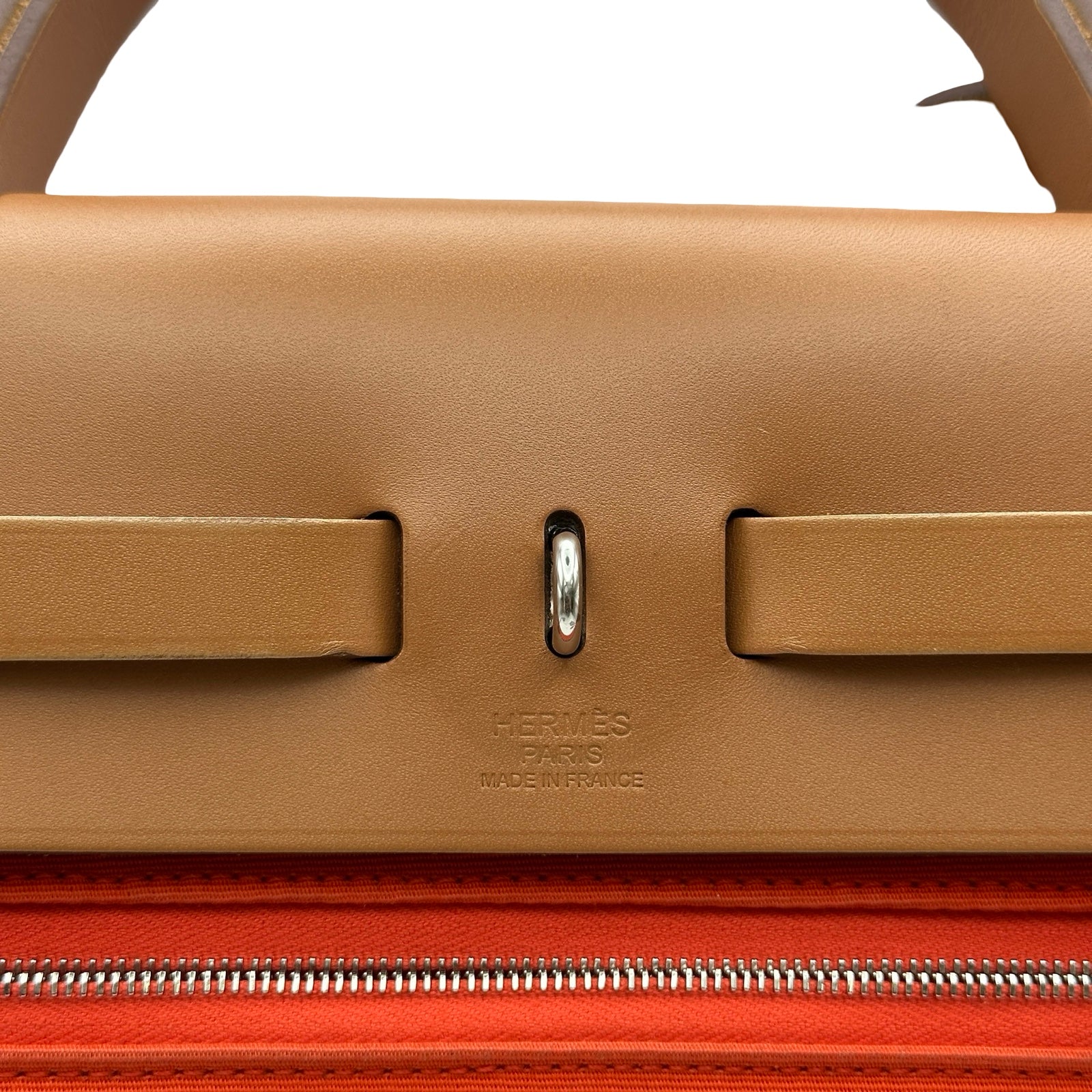 エルメス HERMES エールバッグジップPM T刻印 オレンジ シルバー金具
