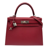 エルメス HERMES ケリー28 外縫い ヴェルソ U刻 ルージュグレナ/ローズパープル シルバー金具 エプソン レディース ショルダーバッグ