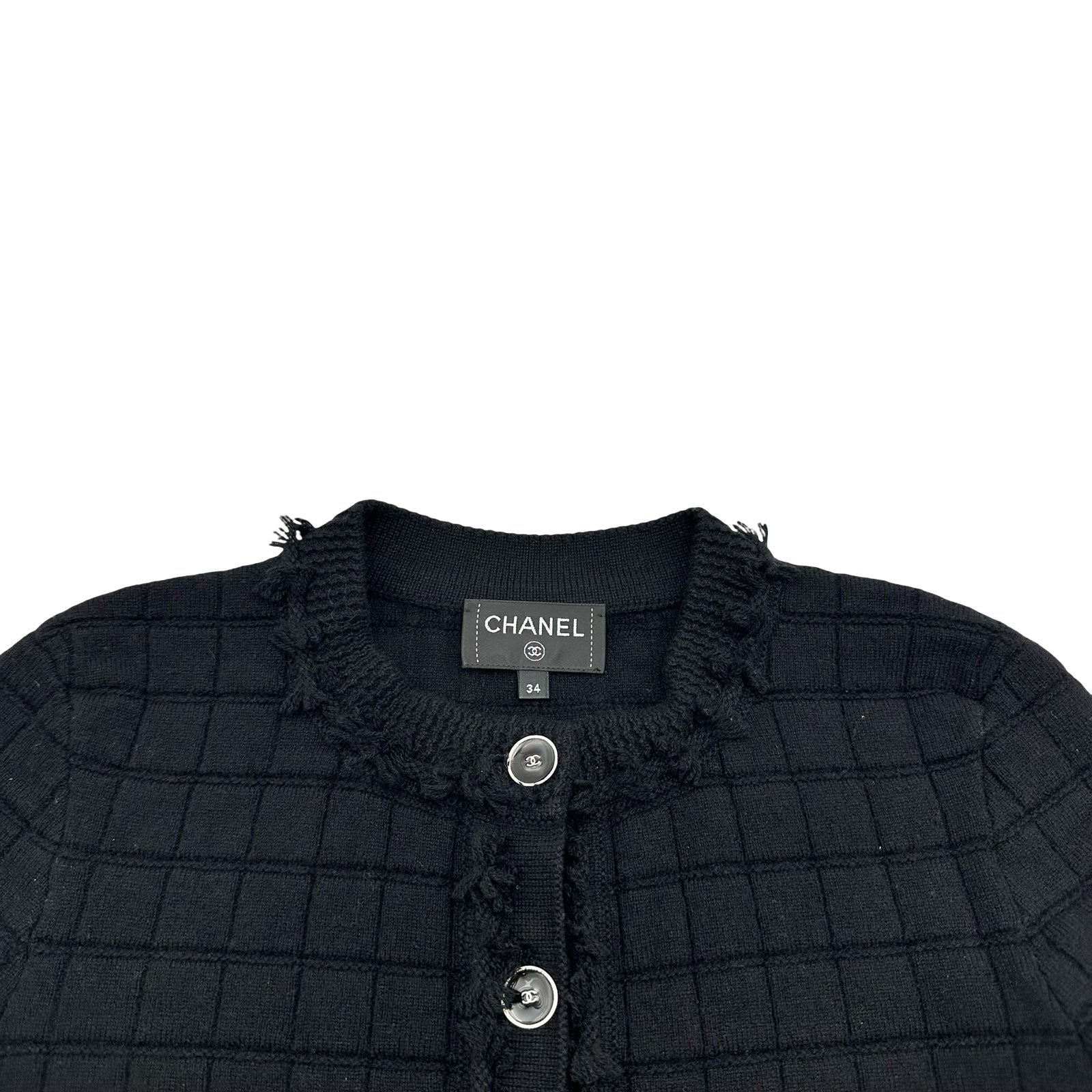 シャネル CHANEL ココマークボタンカシミヤフリンジニットカーディガン