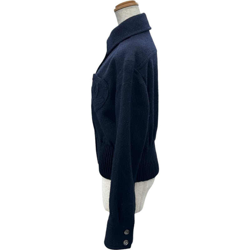 CHANEL UNIFORMネイビー リボン付きジャケット 38 シャネル CHANEL ココマークハートポケットカシミヤ混ウールジャケット
