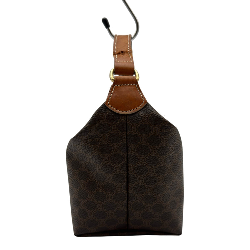 【美品】CELINE セリーヌ アクセサリーポーチ ハンドバッグ Cマカダム 茶 セリーヌ CELINE マカダム アクセサリーポーチ ブラウン PVC/レザー