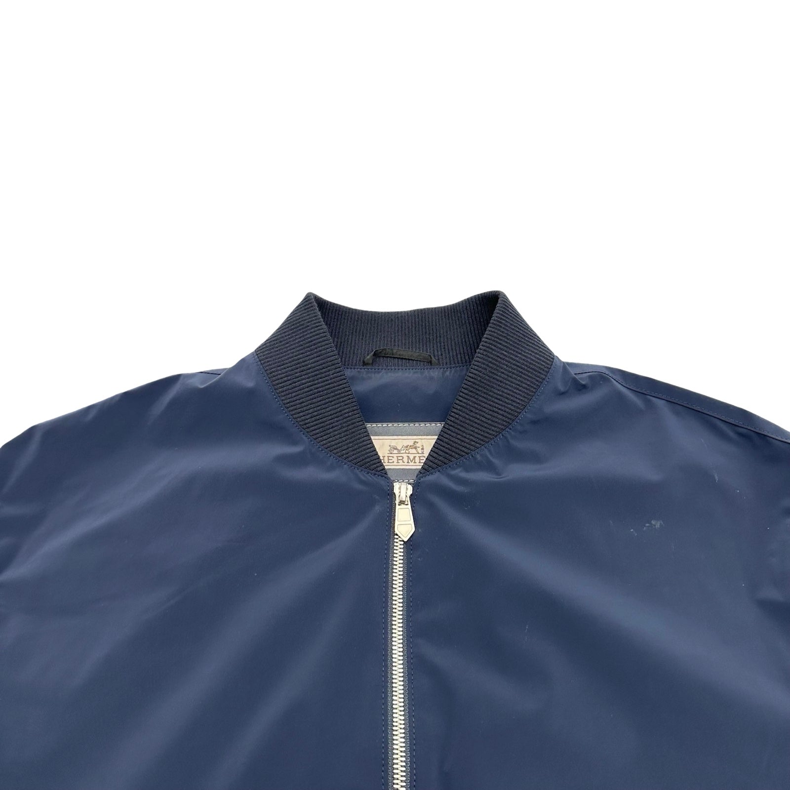 エルメス HERMES レザー切替ナイロンジャケット ネイビー ナイロン