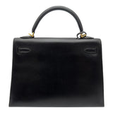 エルメス HERMES ケリー32 外縫い F刻 ブラック ゴールド金具 ボックスカーフ レディース ショルダーバッグ