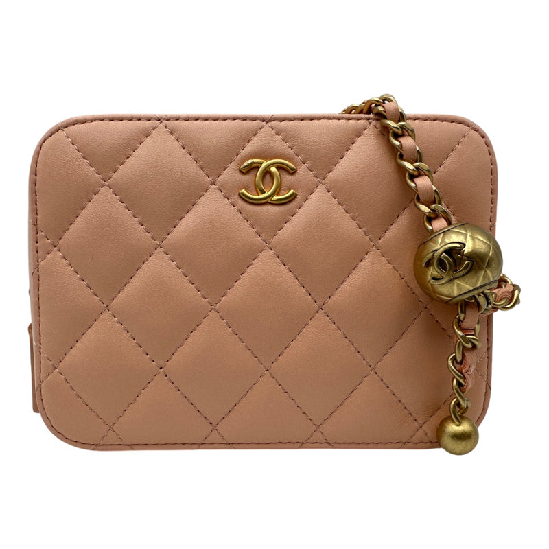 正規品 シャネル マトラッセ ゴールド金具 ラウンドファスナー ケース シャネル CHANEL マトラッセ ミニカメラバッグ AP2463 31番台 ピンク