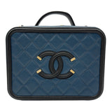 シャネル CHANEL CCフィグリーバニティバッグ A93343 28番台 ブルー/ブラック ゴールド金具 キャビアスキン レディース ショルダーバッグ