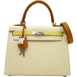 エルメス HERMES ケリー25 外縫い トリコロール Z刻印 ナタ/セサミ/ジョーヌプッサン シルバー金具 エプソン レディース ハンドバッグ