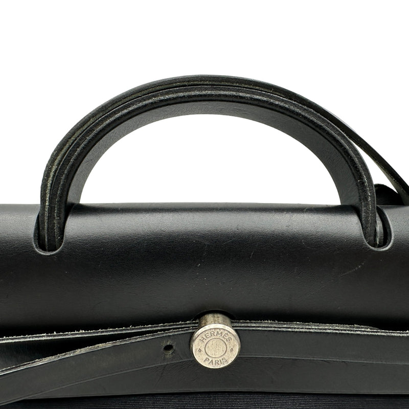 エルメス HERMES エールバッグMM □E刻 ブラック シルバー金具 トワル