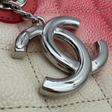 シャネル CHANEL ココマーク2WAYチェーントート 17番台 アイボリー/ピンク シルバー金具 キャビアスキン レディース ショルダーバッグ