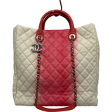 シャネル CHANEL ココマーク2WAYチェーントート 17番台 アイボリー/ピンク シルバー金具 キャビアスキン レディース ショルダーバッグ