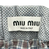 ミュウミュウ miu miu メッシュレイヤード調チェックプリーツスカート MG2467 ブルー コットン レディース スカート