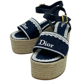 クリスチャン・ディオール Christian Dior Dentelle オブリーク ウェッジサンダル KDO704DET ネイビー コットン レディース サンダル
