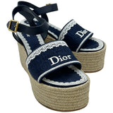 クリスチャン・ディオール Christian Dior Dentelle オブリーク ウェッジサンダル KDO704DET ネイビー コットン レディース サンダル