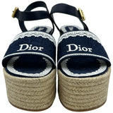 クリスチャン・ディオール Christian Dior Dentelle オブリーク ウェッジサンダル KDO704DET ネイビー コットン レディース サンダル